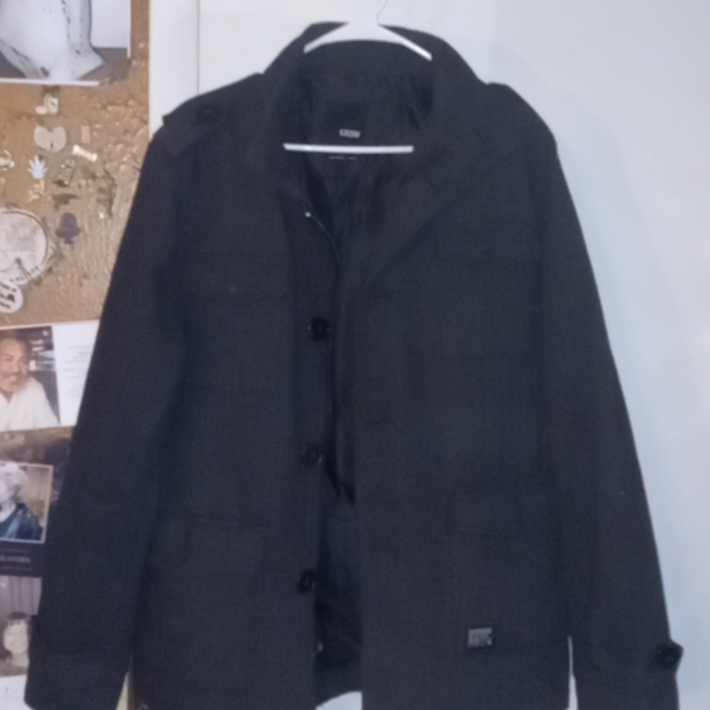 Thin trust still Krew jacket fall, winter woven charcoal gray and black pattern